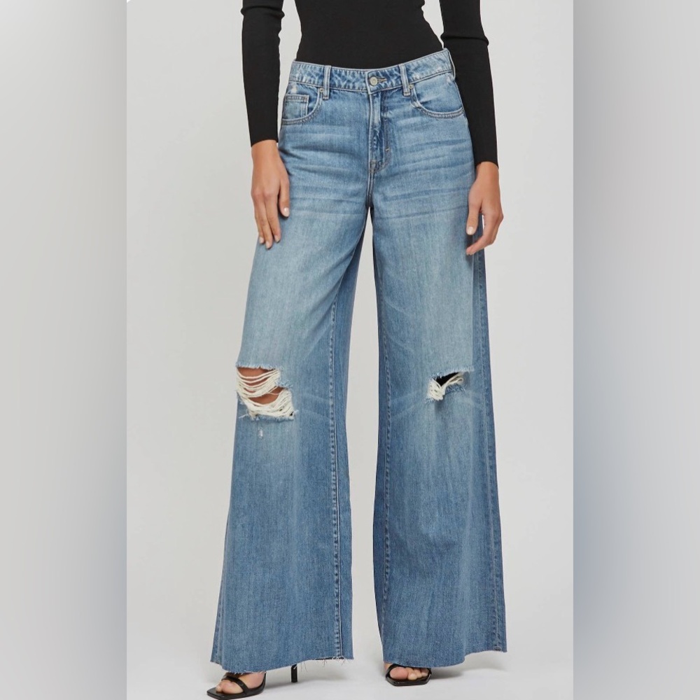 Hidden Jeans Wide Leg Distressed Denim Size 27 NWT High Rise Raw Hem